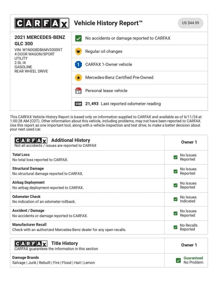 CARFAX 報告截圖 1