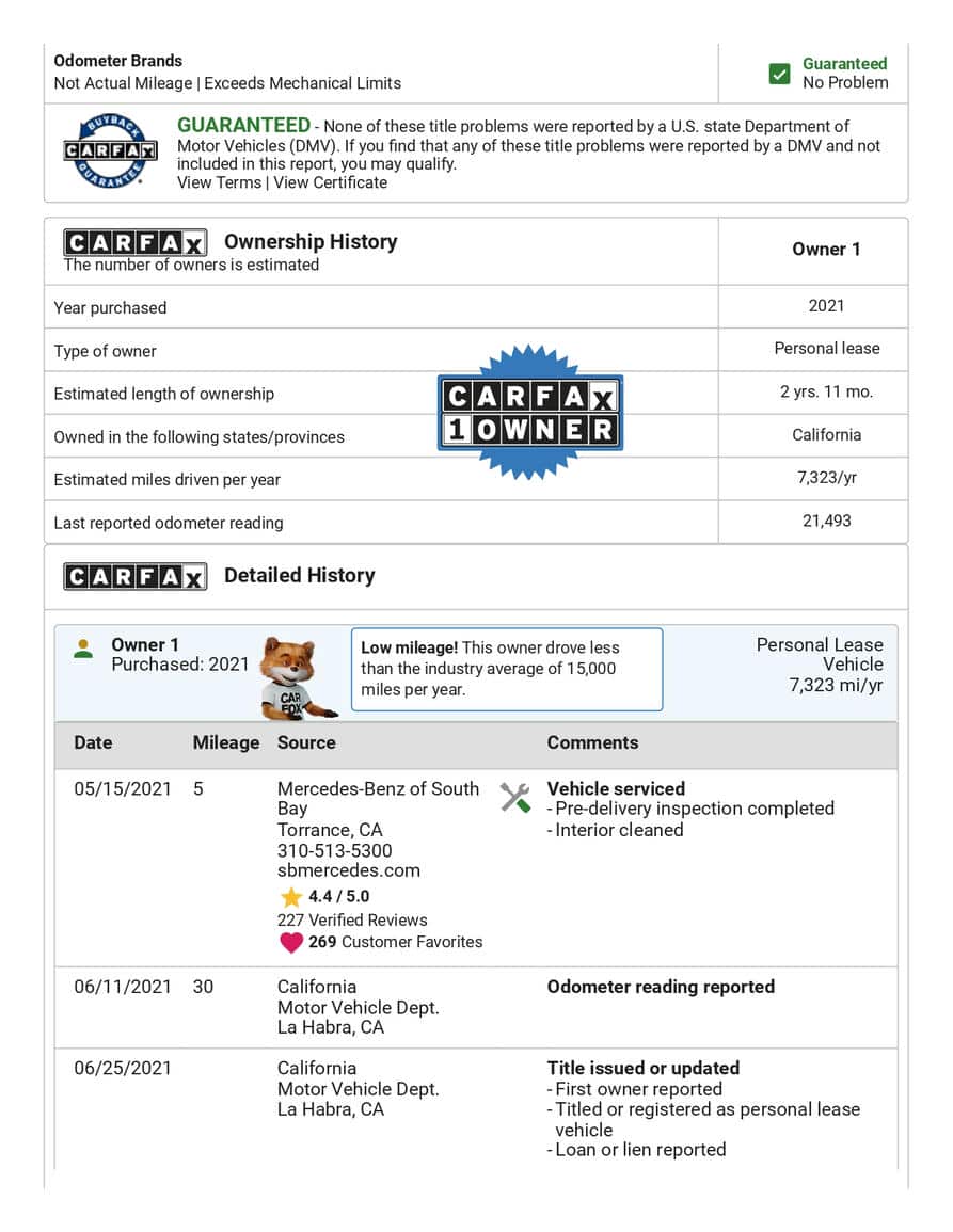 CARFAX 報告截圖 2